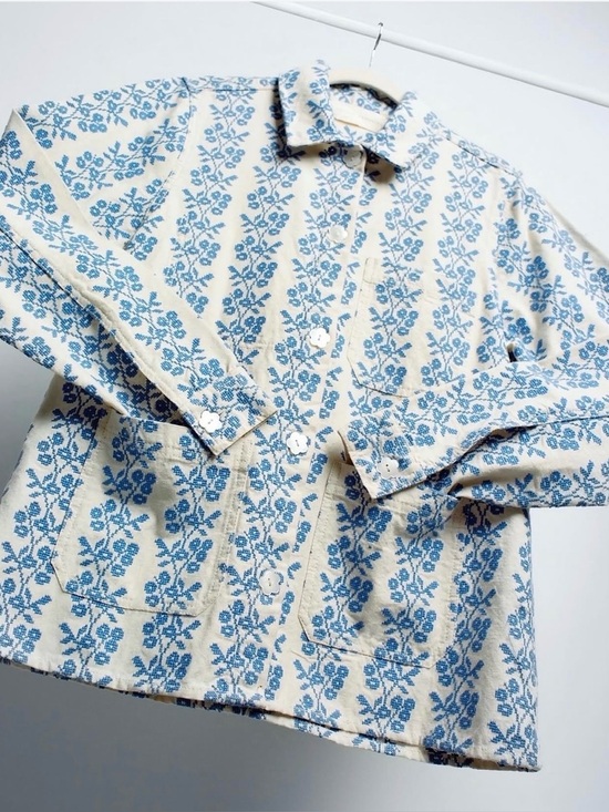 Loeffler Randall Jackets & Blazers - Loeffler Randall Kennedy Cream/Blue Printed Jacket